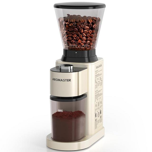 Aromaster Burr Coffee Grinder, Coffee Grinder Electric, Stainless Steel Coffee Bean Grinder, 24 Grind Settings, Espresso/Pour Over/Cold Brew/French Press Coffee Maker, Beige