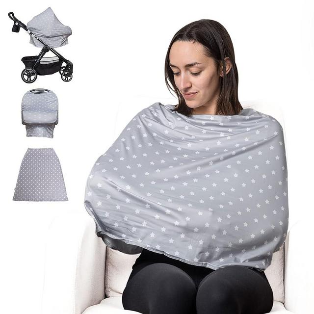 Nursing Covers for Breastfeeding Infant Car Seat Cover Easy-Use Car Seat Cover Poncho Infinity Scarf Baby Accessories by Zokani (Gray Stars)