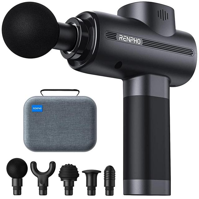 Renpho Massage Gun Deep Tissue, Percussion Massager Gun Handheld with Case for Home Office Workout Foot Back Neck Massage, Muscle Massagers 3200rpm Rechargeable Battery Gifts Men Women Black