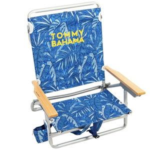 Tommy Bahama 5-Position Classic Lay Flat Backpack Beach Chair with Cooler and Cup Holder, Portable Folding Beach Chair for Tanning, Blue Tropical Leaves
