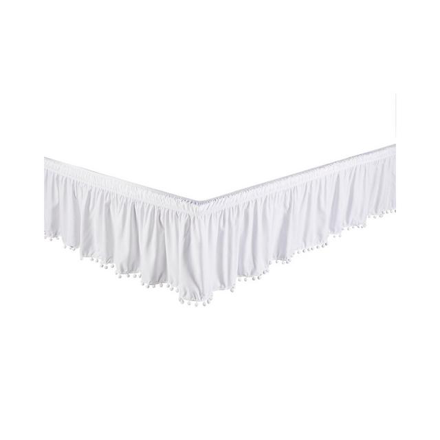 Legacy Decor Queen/King Bed Skirt Dust Ruffle with Pom-Pom Fringe 100% Brushed Microfiber with 14” Drop White Color