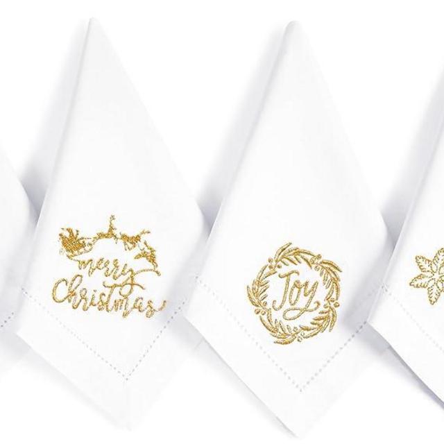 Bedding Craft Cloth Napkins, Cotton Napkins, Dinner Napkins, Set of 12 Cotton, 18x18" White Gold Embroidery