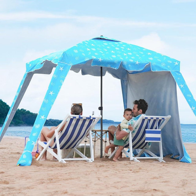 Beach Cabana - 6FT Beach Umbrella with UPF 100+ UV Protection & Sunshade Curtain - Waterproof Tent - Portable Shade, Easy to Set Up, Perfect for Family & Friends (Shell)