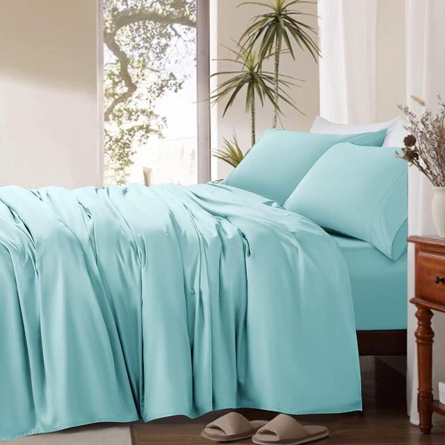 SONORO KATE 100% Cotton King Size Sheets - 1000 Thread Count, Luxury Egyptian Cotton Sheets, Cooling & Breathable Bed Sheets Set with 16 Inch Deep Pocket- 4 Piece (Seafoam, King)