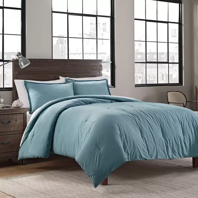 Garment Washed Solid King Comforter Set in Teal