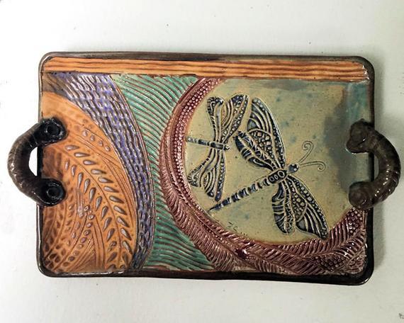 Dragonfly Platter Hand Made Pottery