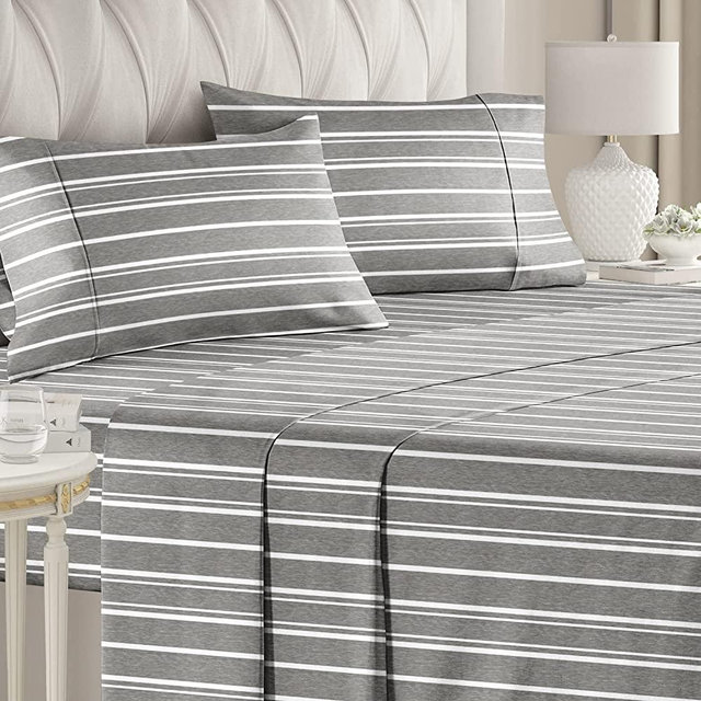 Striped Bed Sheets - Pin Striped Sheets - Grey and White Sheets - Grey and White Striped Sheets - Cal King Striped Sheets - Hotel Luxury Bed Sheets - Deep Pockets - Breathable & Cooling Sheets