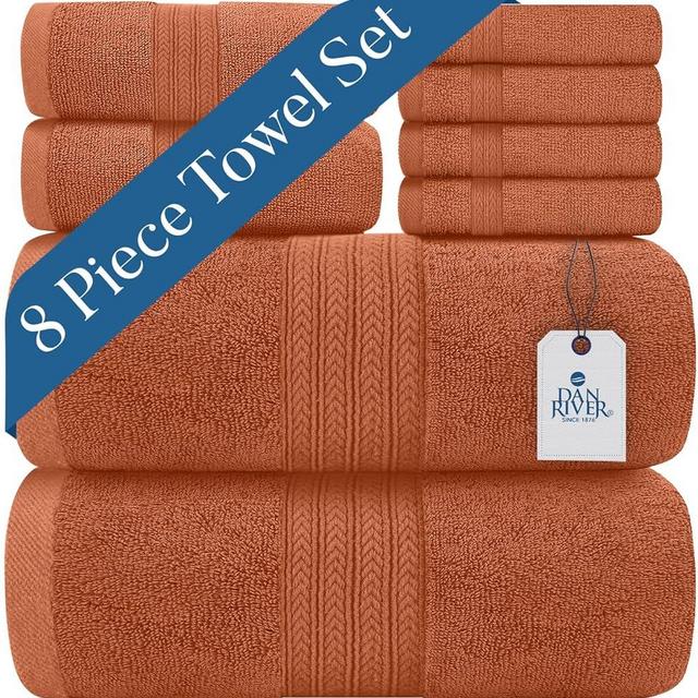 DAN RIVER 100% Luxurious Cotton Bath Towels Set - Premium Quality Pack of 8 - Ultimate Comfort and Absorbency for Bathroom, Luxury Bath Towels Set for Home & Spa (27" x 54"), Orange-Rust