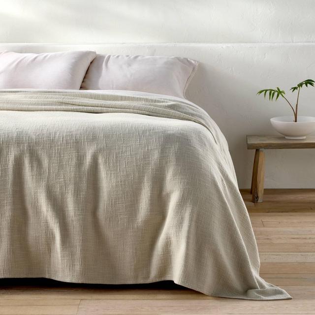 Full/Queen Cotton Slub Blanket Light Olive Green - Casaluna™