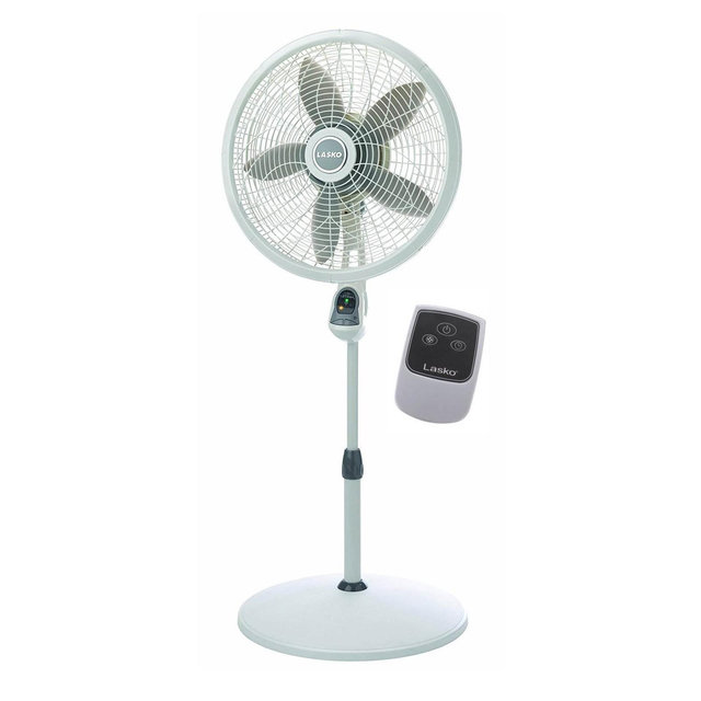 Lasko 1850 Elegance and Performance 18-Inch 3 Speed Adjustable 90 Degree Oscillating Tilt-Head Standing Home Pedestal Fan with Remote Control, White