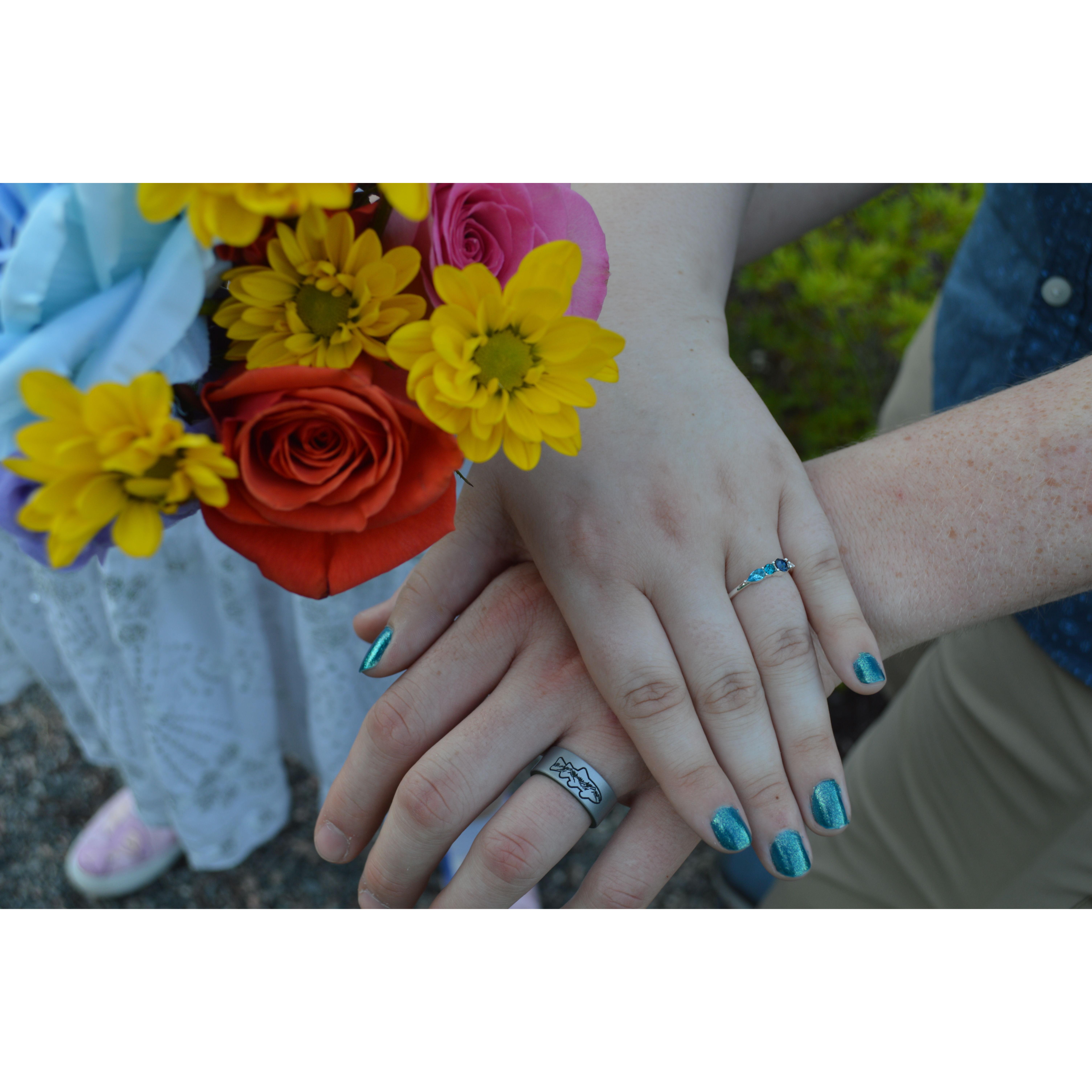 Our rings and Kaitlin's bouquet!