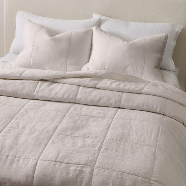 European Linen Box Stitch K/Cal. King Quilt, Dark Flax