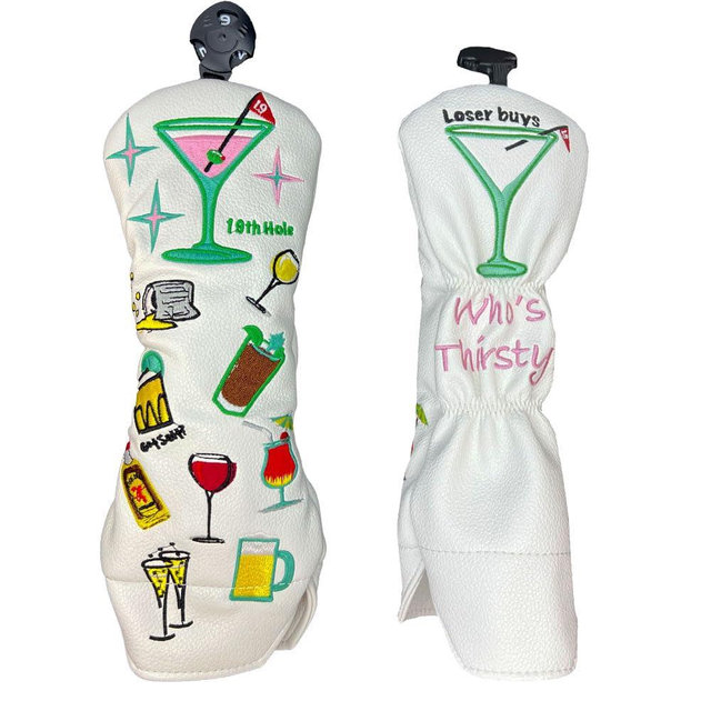 Giggle Golf 19th Hole Golf Headcovers – Cocktail Driver, Fairway, Hybrid, Blade & Mallet Covers & 3-Pack Set – Premium PU Leather, Embroidered Drinks Design, Gift for Women & Men.