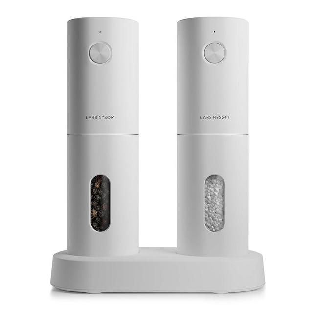 LARS NYSØM Electric Salt and Pepper Grinder Set I Automatic Salt and Pepper Mills with Adjustable Ceramic Grinder I USB Rechargeable Electric Spice Grinder Set (Snow White)