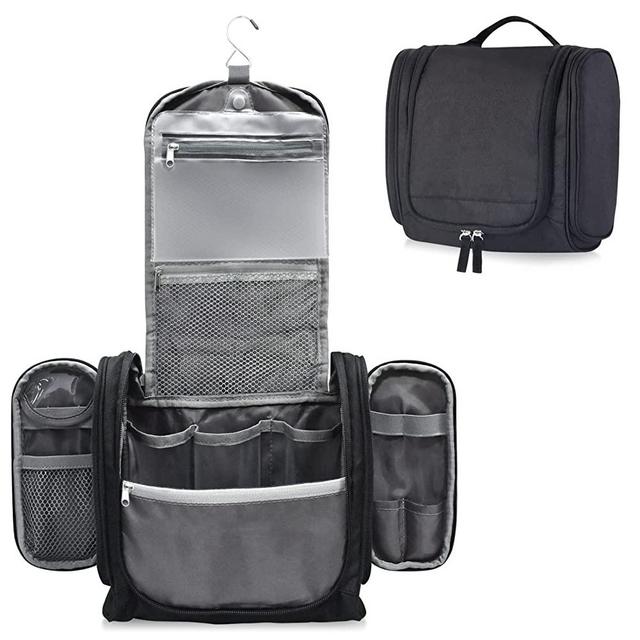 Toiletry Bag for Women and Men, Water-resistant Travel Makeup Bag with Hanging Hook, Compact Travel Toiletry Organizer Bag, Makeup Organizer Bag for Cosmetics, Dopp Kit Shaving Bag, Grey