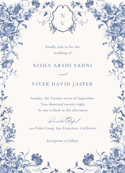 Hattaway Portrait | Dark Cobalt | Zola Wedding Invitations