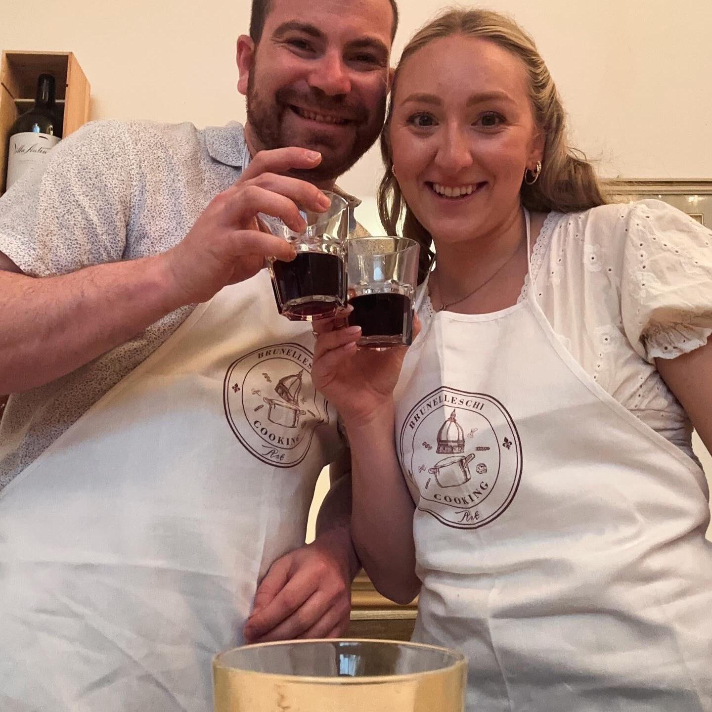 Enjoying wine during a pasta making class in Florence