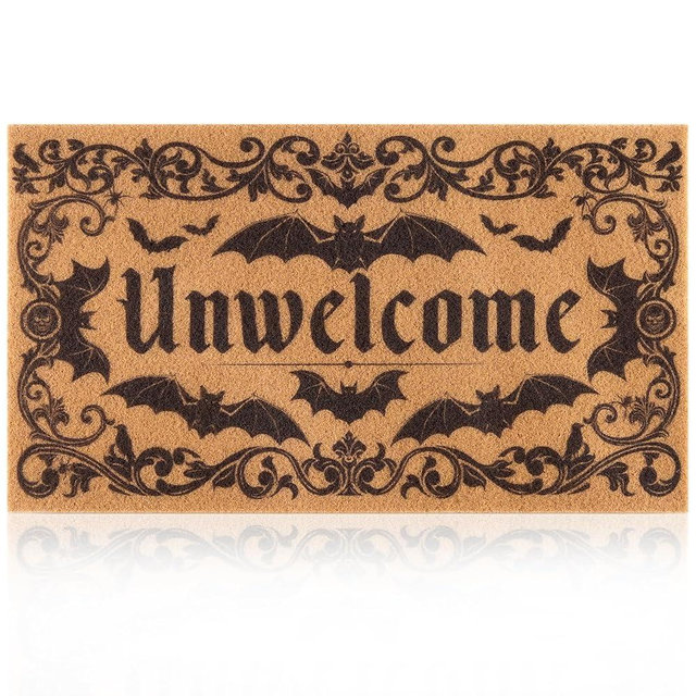 Fttoyoly Gothic Bat Door Mat for Front Door, Doormat Outside Entrance with Unwelcome Design, Gothic Decor for Porch and Entryway, Indoor Outdoor Use, 17'' x 29.5'' - Brown