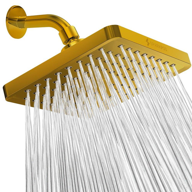 SparkPod Shower Head - High Pressure Rain - Premium Quality Luxury Design - 1-Min Install - Easy Clean Adjustable Replacement for Your Bathroom Shower Heads (Egyptian Gold, 8 Inch Square)