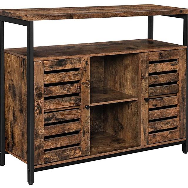 VASAGLE Kitchen Storage Sideboard, Entry Console Table Cabinet, with Cupboard and Shelves, Louvered Doors, for Dining Room, Living Room, Hallway, Bedroom, Rustic Brown ULSC79BX