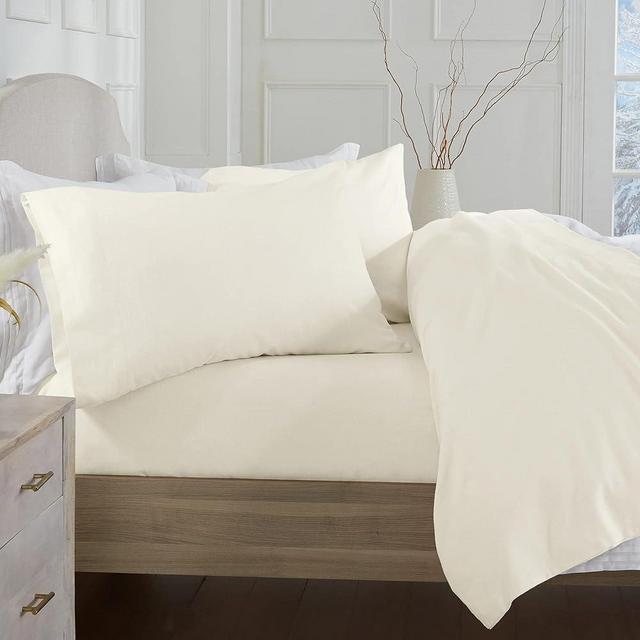 Market & Place 100% Turkish Cotton Flannel Sheet Set | 4 Piece Deep Pocket Solid Cozy Winter Bed Sheets | Double Brushed for Extra Softness & Comfort | Chalet Collection (King, Ivory)