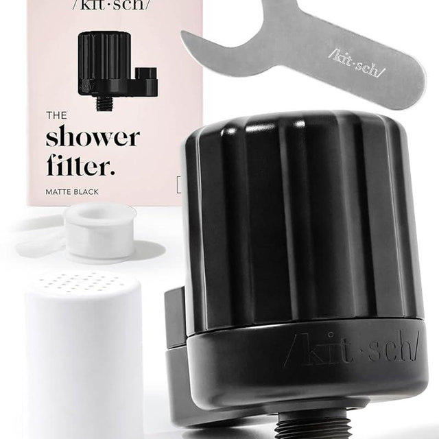 Kitsch Shower Head Filter for Hard Water - Water Softerner for Shower, Hardwater Filter for Showerhead, Improves Hair, Nails & Skin, Removes Chlorine, Heavy Metals & Other Harmful Substances - Black
