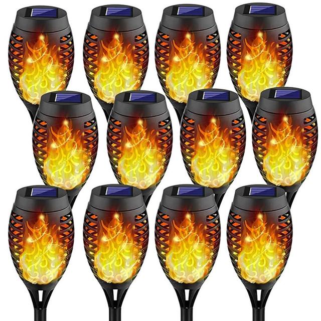 Kurifier 12Pack Solar Torch Light with Flickering Flame, Solar Lights Outdoor Decorative, Landscape Romantic Festive Waterproof Mini Torch Light for Garden Yard Patio Pathway-Dusk to Dawn Auto On/Off