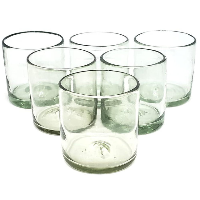 MexHandcraft Clear 12 oz Large DOF Glasses (set of 6), Recycled Glass, Lead-free, Toxin-Free (12oz Large DOF)