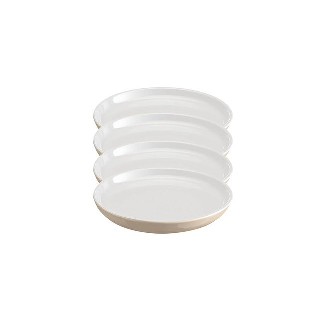 Emile Henry EVERYDAY COLLECTION Ceramic 8" Salad|Dessert Plate Set of 4, Sugar & Cream