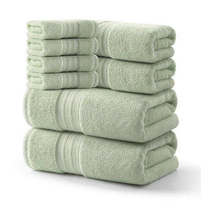 REDKISS Green Towel Set of 8-100% Cotton Luxury Bath Towels Set for Bathroom, 600 GSM Highly Absorbent Bathroom Towel with 2 Large Bath Sheet, 2 Hand, 4 Washcloths, Green Shower Towels for Dorm