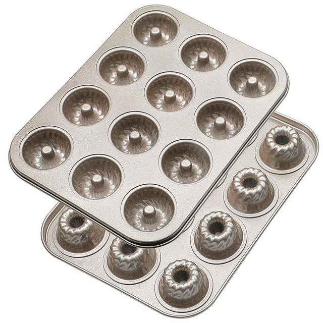Webake 2 Pack Mini Fluted Tube Cake Pans, 12-Cup Non-stick Bite Size, 1.8 Inches Bundtinis Petite Fluted Cake Mold Heavy Gauge Carbon Steel