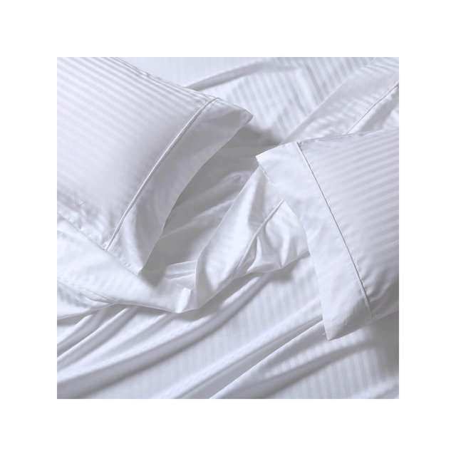 Egyptian Linens USA 608 Cotton Sheet Set - Extra Deep Pockets & Oversize Flat Sheet Striped White Queen