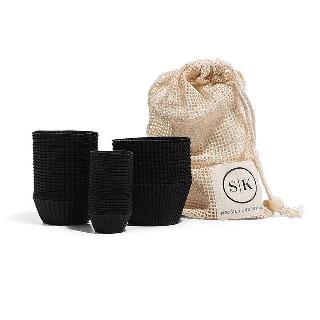 The Silicone Kitchen Reusable Silicone Baking Cups Gift Set Bundle, 24 Regular Baking Cups, 12 Jumbo Baking Cups, 24 Mini Baking Cups, Matte Black, TSKBC102