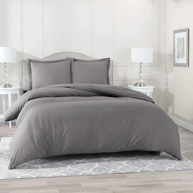 World Bedding 7 Piece Set 600 GSM Ultra Soft Egyptian Cotton Comfortable Bedding (1 Comforter, 1 Fitted Sheet, 1 Flat Sheet, 4 Pillow Cases) (Dark Grey, Queen)