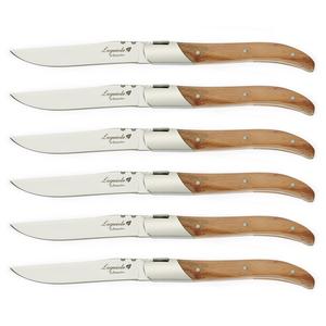 FlyingColors Laguiole Steak Knife Set. Stainless Steel, Olive Wood Handle, Gift Box, 6 Pieces.