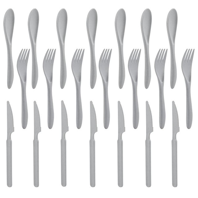 Forks Spoons Knife Set, 21 Pieces Wheat Straw Cutlery Set, Reusable Utensil Set for 7, Unbreakable and Lightweight Utensils for Party, Travel, Work, Lunch, Picnic, Camping or Daily Use (Grey)