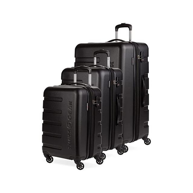 SwissGear 7366 Hardside Expandable Luggage with Spinner Wheels, Black, 3-Piece Set (18/23/27)