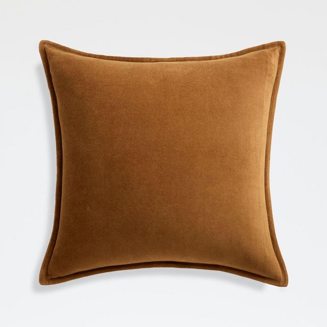 Organic Cognac 20" Washed Cotton Velvet Pillow Cover