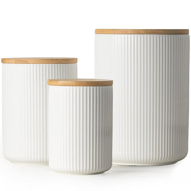 getstar Ceramic Canisters Set with Airtight Lids, Decorative Sugar Flour Container Set for Counter with Embossed Design, 20/40/80 oz Tea Coffee Sugar Jars Set Set of 3