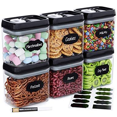 Chef's Path Airtight Food Storage Container Set - 6 PC Set/All Same Size - 10 Labels & Marker - Kitchen & Pantry Dry Food Containers - BPA-Free - Clear Plastic Canisters with Improved Lids