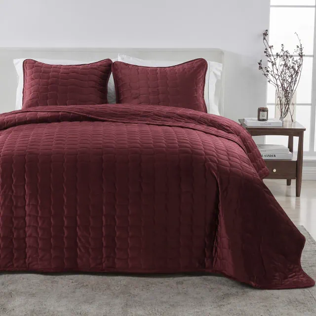 Dual-Sided Velvet Box-Stitched Heavyweight Quilt Set - Great Bay Home