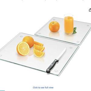 Mymonfif Tempered Glass Cutting Board for Kitchen, Clear Glass Board for Countertop, Heat Resistant, with Non-Slip Feet, 12x16" & 12x8" 2 Pcs Clear