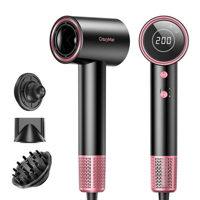 Ionic Hair Dryer with Diffuser and Concentrator- 180000 RPM High Speed Blow Dryer, 3 Min Fast Drying, Heat-Control, Low Noise, Lightweight, Salon Professional Blow Dryer for Women, Men (Rose Pink)