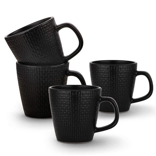 Stone lain Olivia Weave Stoneware Dish Set, 4 Mugs, Black