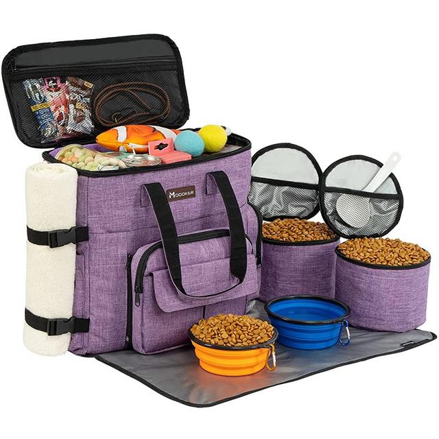 Modoker Dog Travel Bag with Dog Backpack, Airline Approved Pet Travel Bag with Shoulder Strap, 2 Collapsible Dog Bowls, 2 Travel Dog Food Container