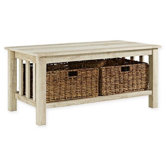 Forest Gate 40" Contemporary Wood Storage Coffee Table with Totes in White Oak