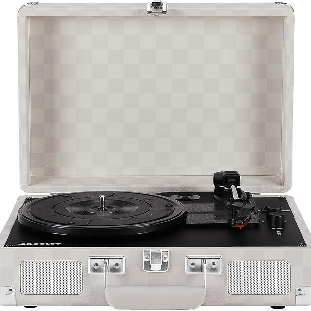 Crosley CR8005F-AC Cruiser Plus Vintage 3-Speed Bluetooth in/Out Suitcase Vinyl Record Player Turntable, Almond Checkerboard
