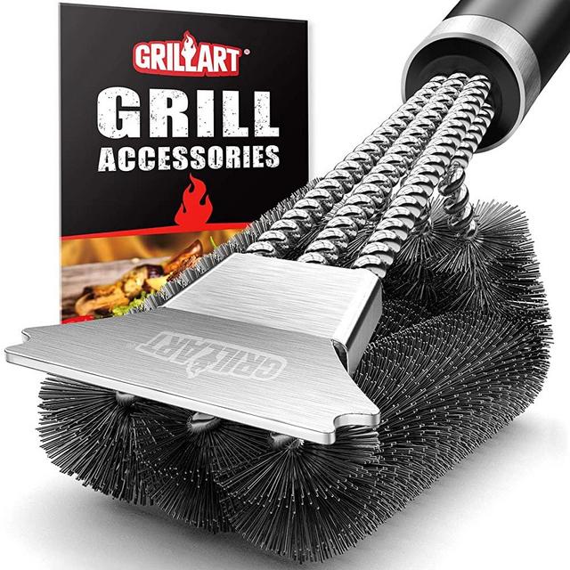 Grillart Grill Brush and Scraper with Deluxe Handle - Safe Stainless Steel Wire Grill Brush for Gas Infrared Charcoal Porcelain Grills - BBQ Cleaning Brush for Grill Grate Cleaner