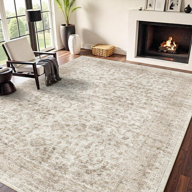 RUUGME Living Room Area Rug 8x10 - Vintage Washable Rugs with Non Slip Backing Indoor Stain Resistant Carpet for Bedroom Playroom Soft Lightweight Ultra-Thin Home Decor Mat 8x10 Beige Brown