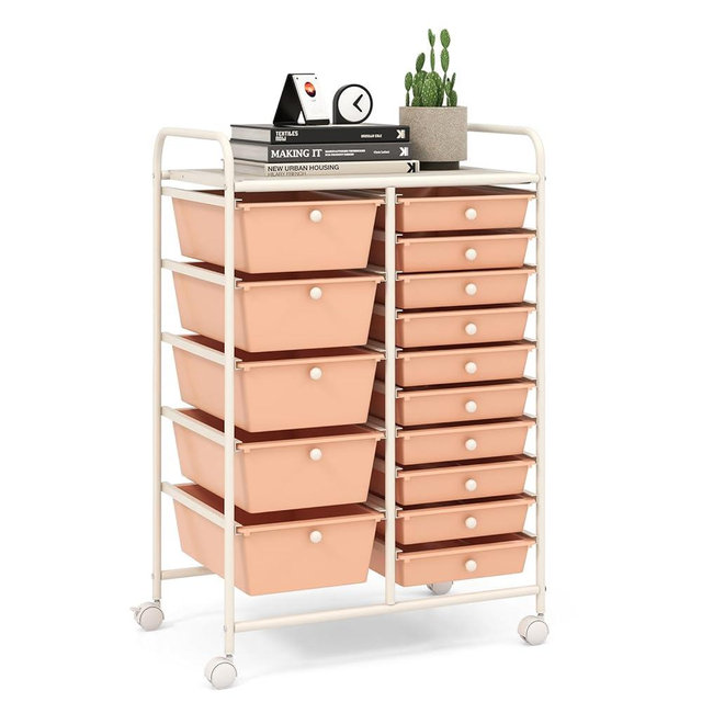 LDAILY 15 Drawer Rolling Storage Cart, Rolling Cart with Drawers for Classroom, Art Supply Craft Organizer on Wheel with Metal Frame & Handles for Home Office School